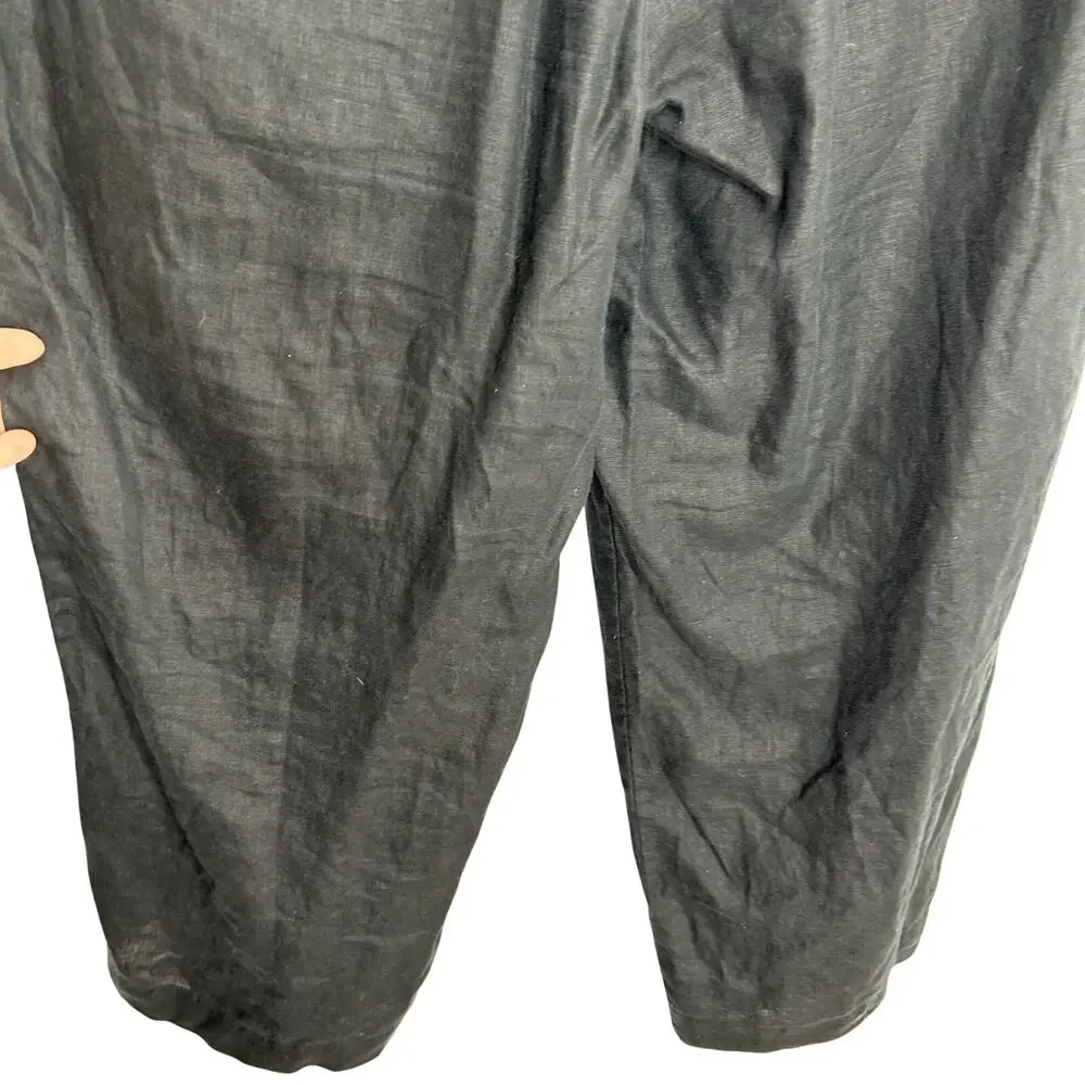 Quince womans linen black pull on pants XL wide leg high rise lagenlook lounge
